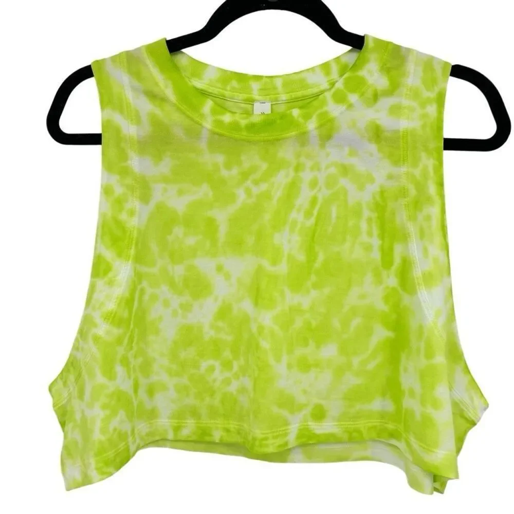 Lululemon All Yours Cropped Tank Top Green Tie‎ Dye Size 10 NWOT